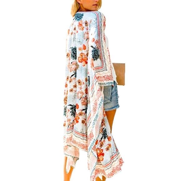 Boho Floral Kimono Duster Cardigan Top - Picture 4 of 8